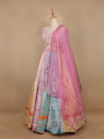 Multicolour Pearls And Mirror Work Bridesmaids Shimmer Lehenga - Diadem
