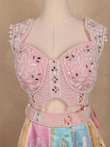 Multicolour Pearls And Mirror Work Bridesmaids Shimmer Lehenga - Diadem