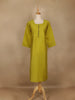 Mustard Green Solid Cotton Kurti With Button Detailing - Diadem