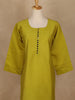 Mustard Green Solid Cotton Kurti With Button Detailing - Diadem