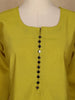 Mustard Green Solid Cotton Kurti With Button Detailing - Diadem