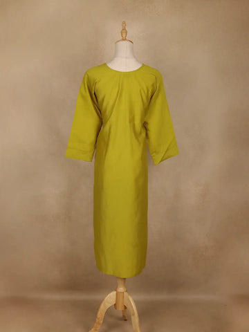 Mustard Green Solid Cotton Kurti With Button Detailing - Diadem
