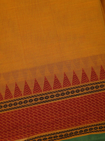 Mustard Yellow Cotton Saree with Tribal Woven Border - Diadem