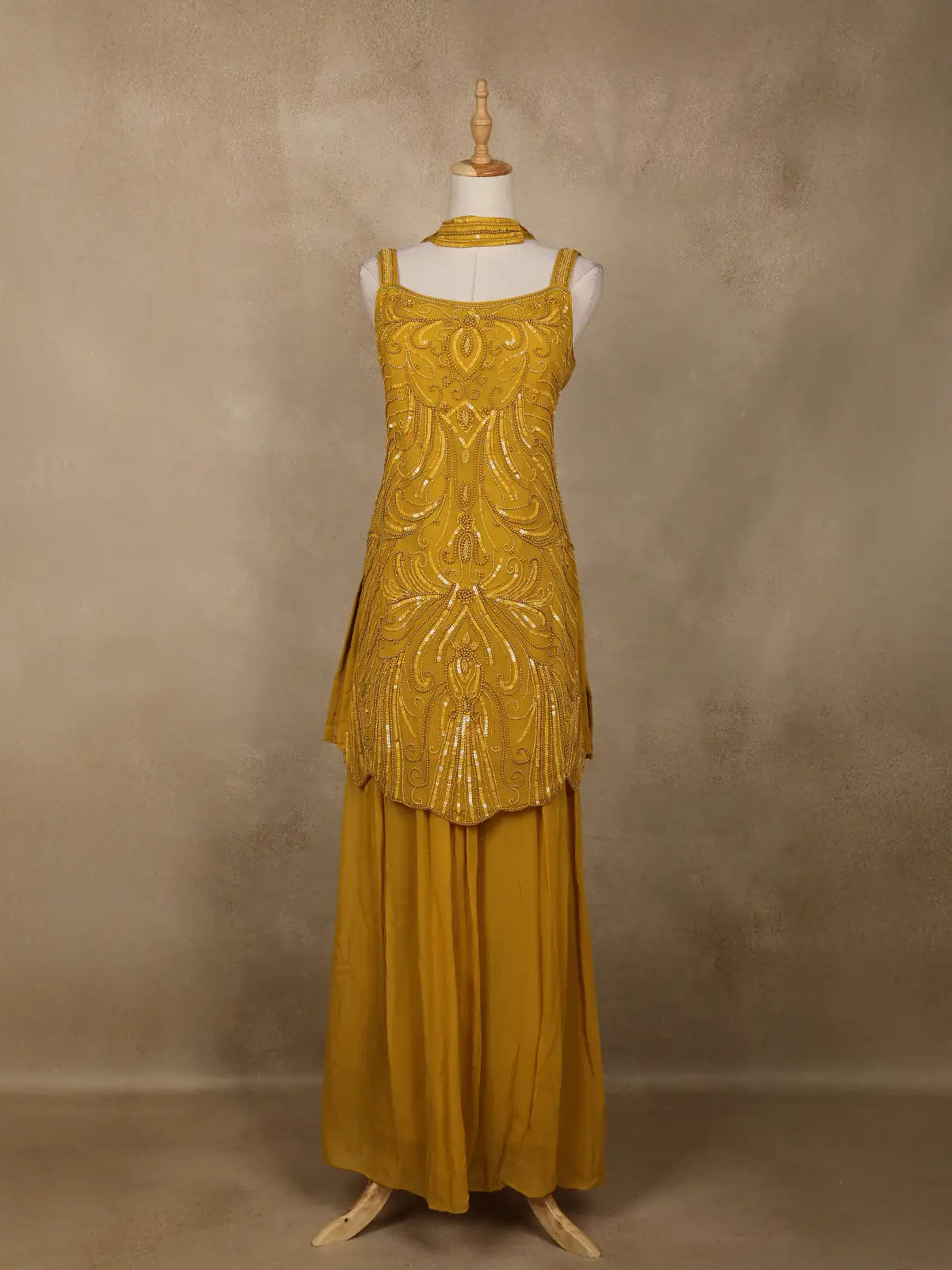 Mustard Yellow Embellished Design Georgette Palazzo Suit