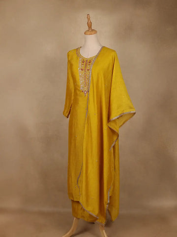 Yellow Embroidered Semi Silk Salwar Suit - Diadem