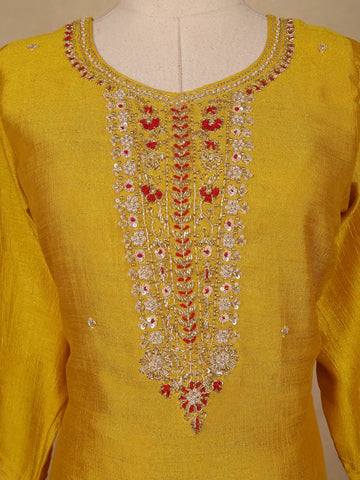 Yellow Embroidered Semi Silk Salwar Suit - Diadem