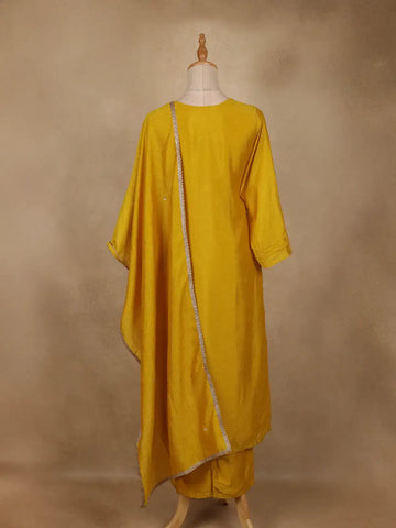 Yellow Embroidered Semi Silk Salwar Suit - Diadem