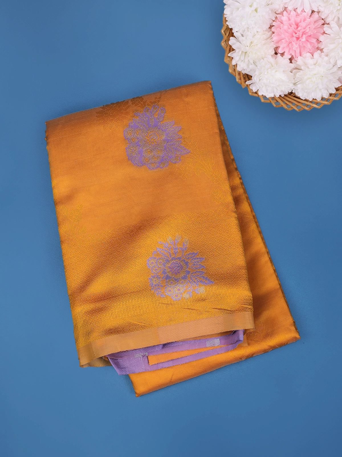 Mustard Yellow Floral Butta Woven Fancy Art Silk Saree