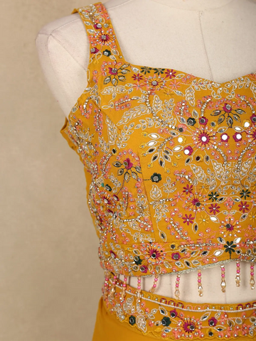 Mustard Yellow Floral Design Georgette Palazzo Salwar Suit - Diadem