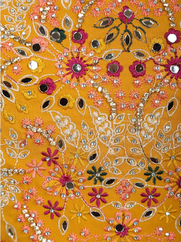 Mustard Yellow Floral Design Georgette Palazzo Salwar Suit - Diadem