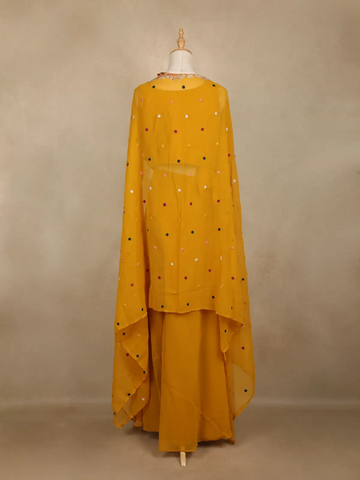 Mustard Yellow Floral Design Georgette Palazzo Salwar Suit - Diadem