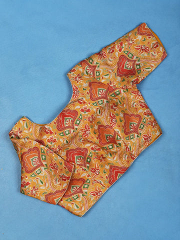 Mustard Yellow Floral Design Jacquard Readymade Blouse - Diadem