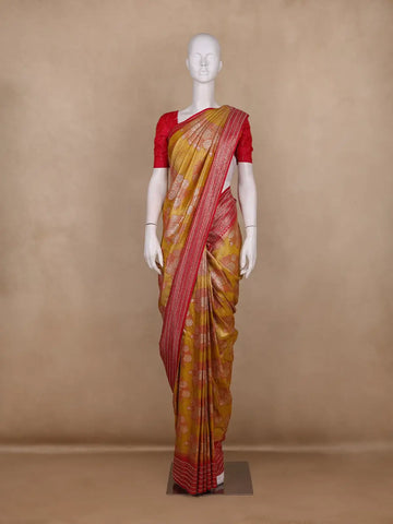 Mustard Yellow Floral Design Tissue Saree - Diadem