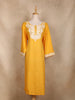 Mustard Yellow Floral Embroidered Design Cotton Kurti