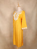 Mustard Yellow Floral Embroidered Design Cotton Kurti