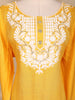 Mustard Yellow Floral Embroidered Design Cotton Kurti