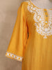 Mustard Yellow Floral Embroidered Design Cotton Kurti