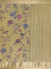 Mustard Yellow Floral Printed Semi Tussar Saree