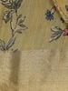 Mustard Yellow Floral Printed Semi Tussar Saree