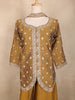 Mustard Yellow Floral Thread Embroidered Semi Silk Palazzo Suit with Dupatta