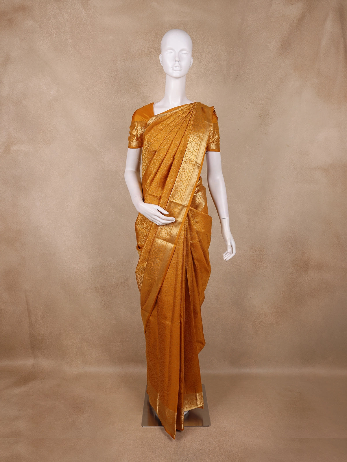 Mustard Yellow Floral Woven Design Kanchipuram Silk Saree