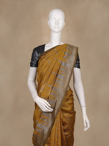Mustard Yellow Geometric Woven Kota Cotton Saree - Diadem