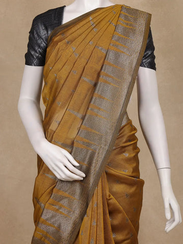 Mustard Yellow Geometric Woven Kota Cotton Saree - Diadem