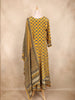 Mustard Yellow Kashmiri Floral Printed Design Crepe Straight Cut Salwar Suit with Dupatta