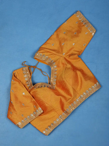 Mustard Yellow Motifs Design Silk Readymade Blouse - Diadem