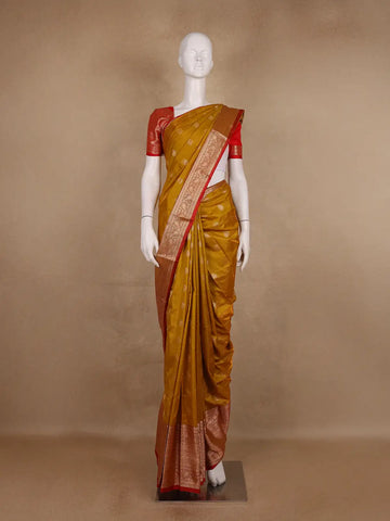 Mustard Yellow Paisley Design Banarasi Silk Saree - Diadem