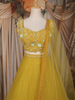 Mustard Yellow Sequin Embroidered Design Net Lehenga with Dupatta