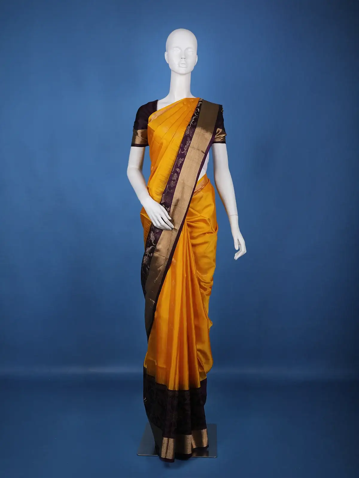 Mustard Yellow Solid Design Gold Zari Woven Soft Silk Saree - Diadem