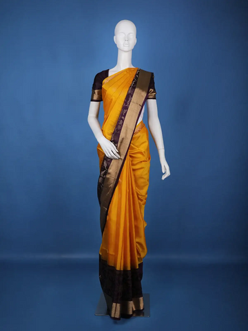 Mustard Yellow Solid Design Gold Zari Woven Soft Silk Saree - Diadem