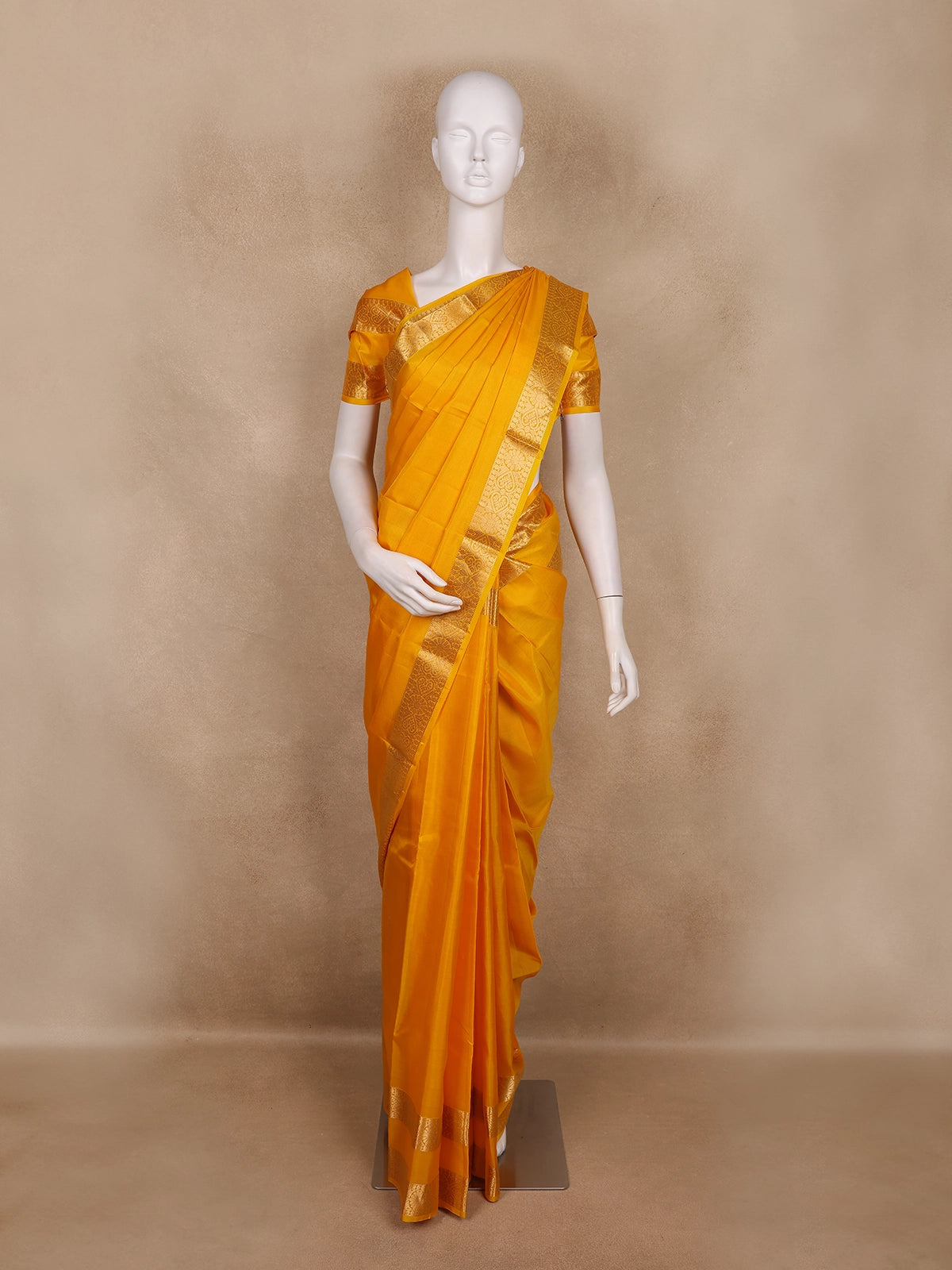 Mustard Yellow Solid Woven Design Kanchipuram Silk Saree