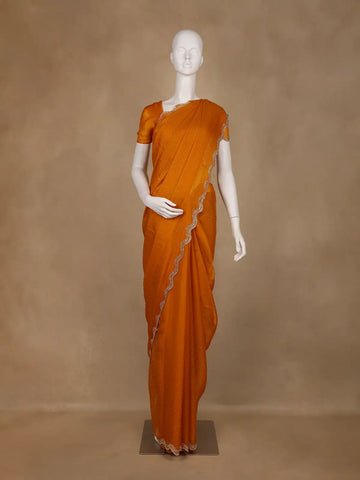 Mustard Yellow Stone Designed Georgette Fancy Saree - Diadem