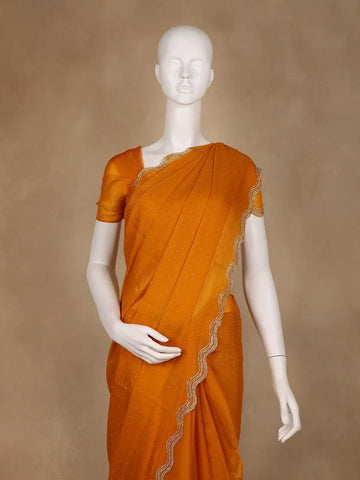 Mustard Yellow Stone Designed Georgette Fancy Saree - Diadem