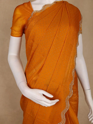 Mustard Yellow Stone Designed Georgette Fancy Saree - Diadem