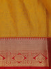 Mustard Yellow Stripes Woven Semi Silk Saree With Contrast Red Zari Border