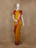 Mustard Yellow Stripes Woven Semi Silk Saree With Contrast Red Zari Border