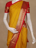 Mustard Yellow Stripes Woven Semi Silk Saree With Contrast Red Zari Border