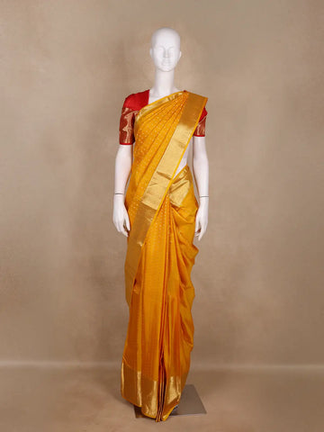 Mustard Yellow Zari Woven Design Pure Kanchipuram Silk Saree - Diadem