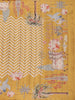 Mustard Yellow Zigzag Printed Design Semi Tussar Saree with Floral and Bird Pattern Pallu