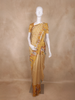 Mustard Yellow Zigzag Printed Design Semi Tussar Saree with Floral and Bird Pattern Pallu