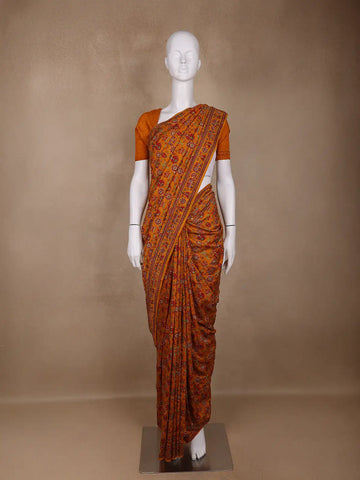 Mustard Floral Designed Chanderi Cotton Saree - Diadem