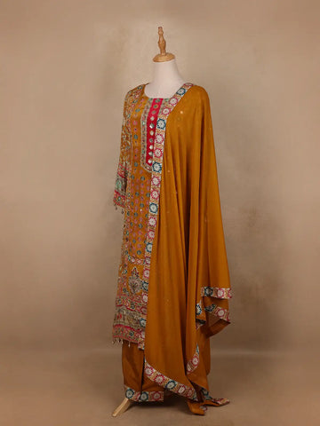 Mustard Yellow Floral Designed Semi Silk Salwar Suit - Diadem
