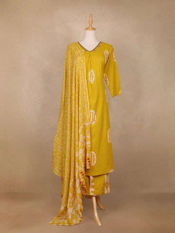 Mustard Yellow Abstract Design Cotton Salwar Suit - Diadem
