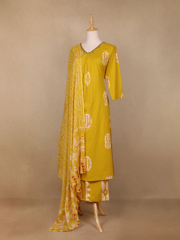 Mustard Yellow Abstract Design Cotton Salwar Suit - Diadem