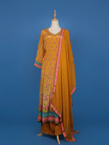 Mustard Yellow Floral Design Cotton Salwar Suit - Diadem