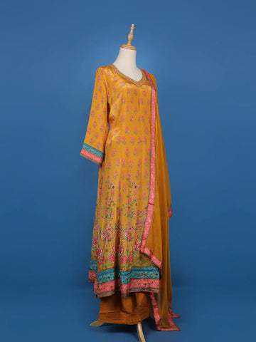 Mustard Yellow Floral Design Cotton Salwar Suit - Diadem