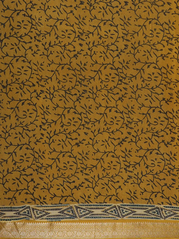 Mustard Yellow Floral Printed Chandheri Cotton Saree - Diadem
